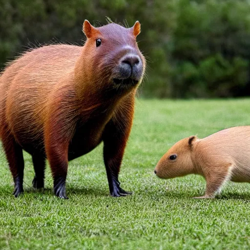 Prompt: a capybara fighting an alien