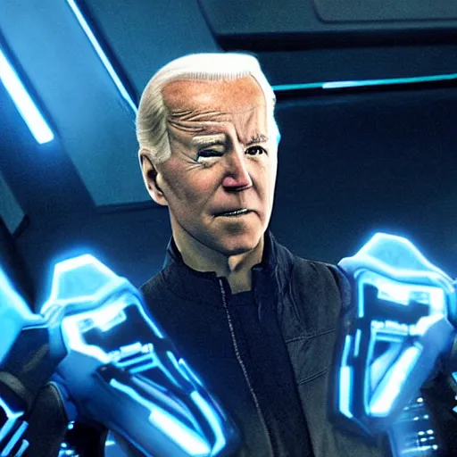 Image similar to movie still of joe biden in tron : legacy ( 2 0 1 0 )