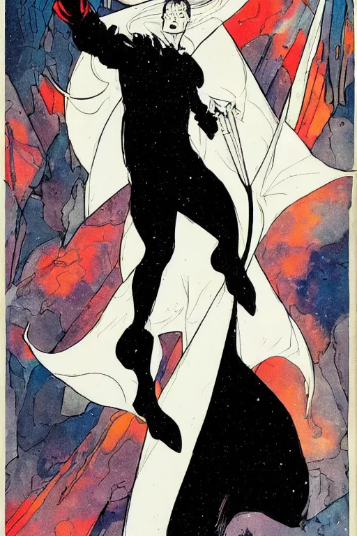 Prompt: dream from sandman comic book, illustration, art by hugo pratt, portrait, comic book cover