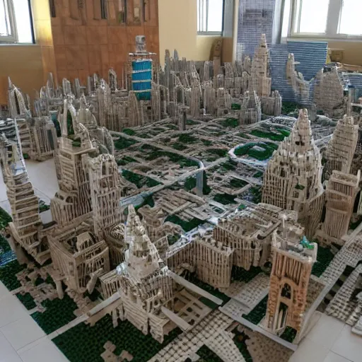 Image similar to a huge abandoned city build out of lego.