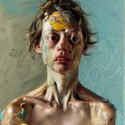 Image similar to high quality high detail painting by lucian freud and jenny saville, hd, golden eal, turquoise