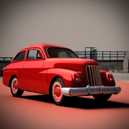 Image similar to red car, atompunk style, 3 d render, unreal engine