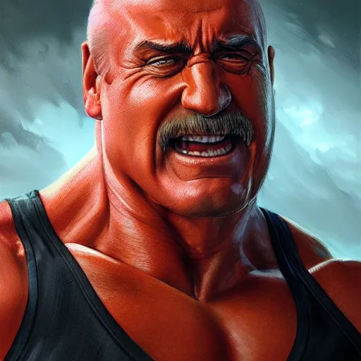 Image similar to Hulk Hogan, WWF, cinematic lighting, highly detailed, digital painting, concept art, smooth, sharp focus, illustration, art by Artgerm and Greg Rutkowski