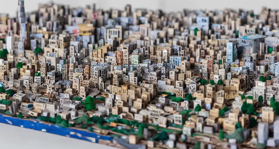 Prompt: Tokyo skyline made entirely of cardboard boxes, nintendo labo, miniature diorama, macro photography