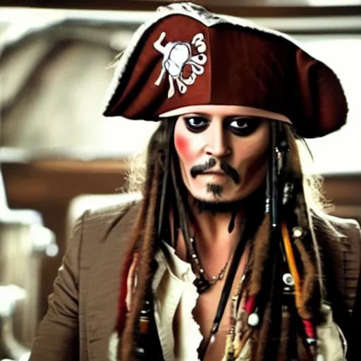 Image similar to johnny depp as a captain jack sparrow having a coca - cola