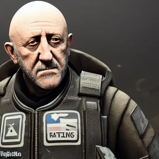 Image similar to Mike Ehrmantraut in Rainbox six siege, 4k, highly detailed