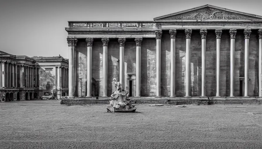 Prompt: a huge square with ellipsoidale neoclassical building, by piranesi, leica sl 2 5 0 mm, heavy grain, high quality, high detailed