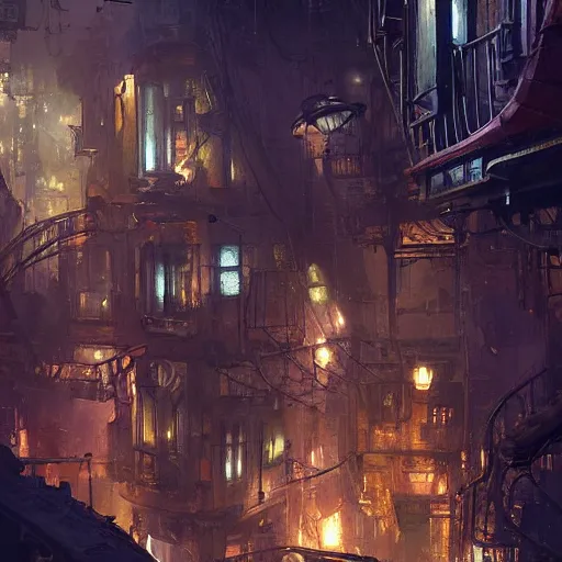 Prompt: retro street in victorian steampunk city, on a steep hill, glowing spaceship, daniel dociu, liang mark, jeremy mann, artsation, john berkey