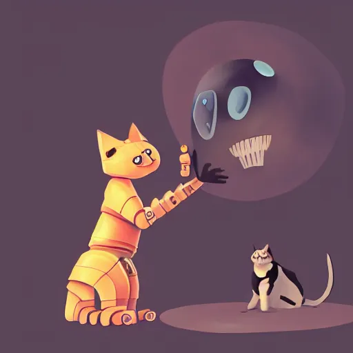 Prompt: a robot petting a cat, digital painting trending on artstation