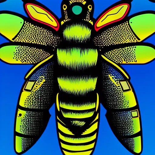 Prompt: cyberpunk bee, colorful illustration