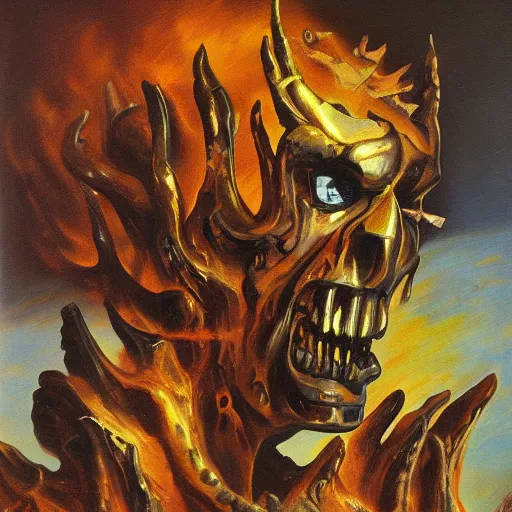 Prompt: oil painting of hellfire by Szukalski 4k