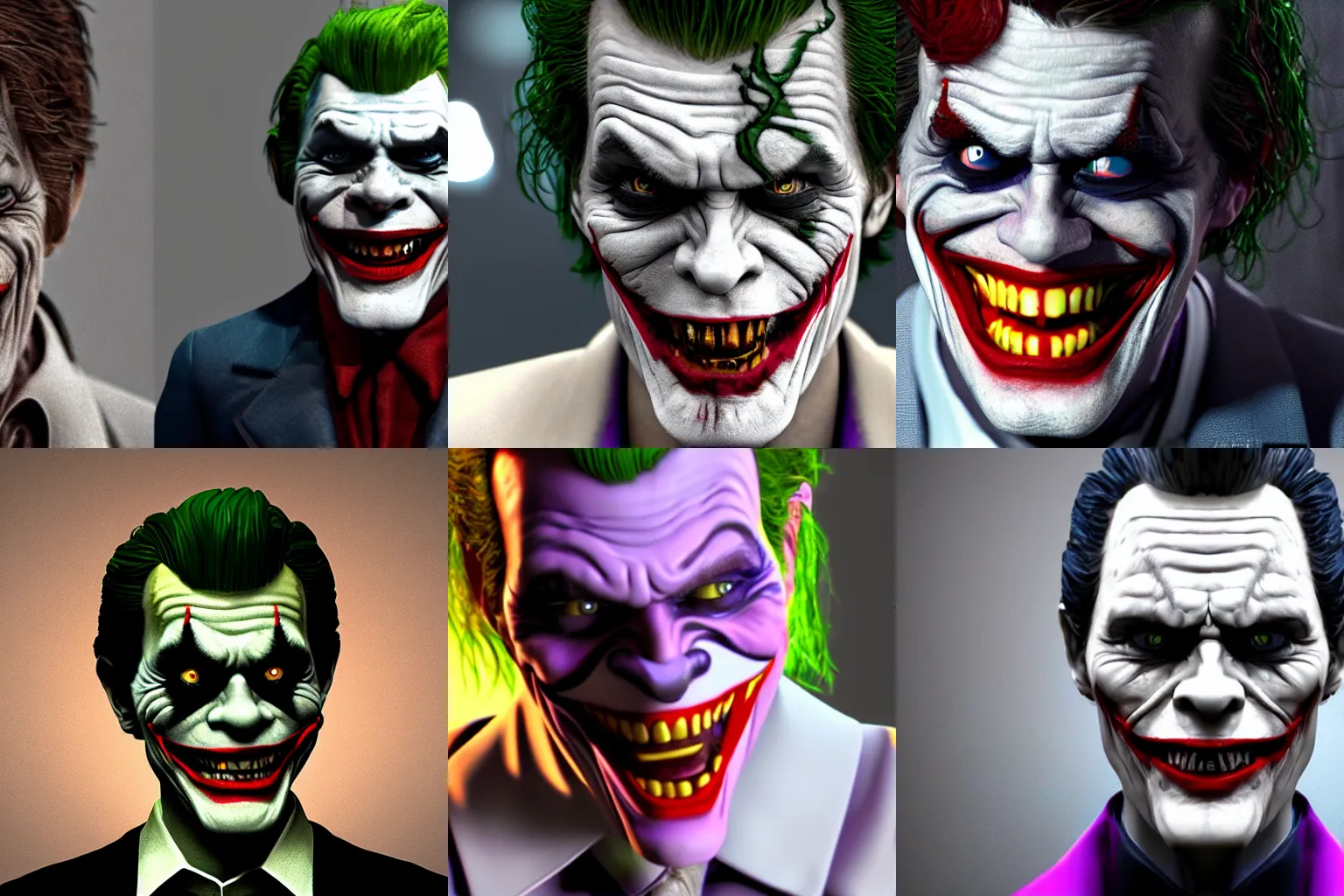 Prompt: Willem DaFoe as The Joker, detailed, 4K, rendered in Unreal Engine