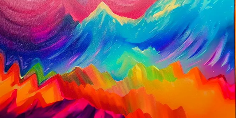 Prompt: a beautiful hyperrealistic abstract acrylic painting of mountains made of nebula with vibrant colors on a white background geometric brushstrokes by viktoria lapteva