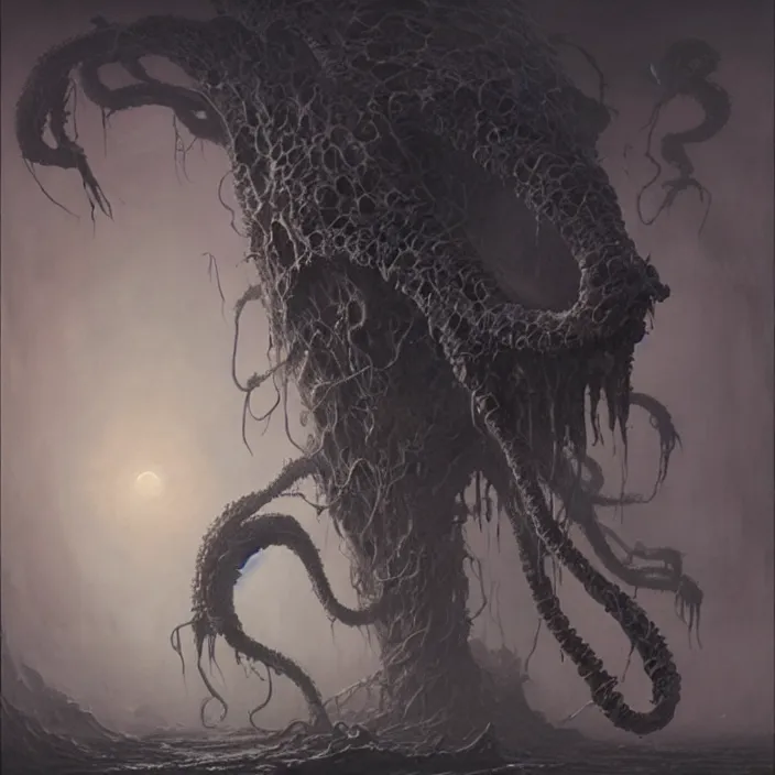 Image similar to 4k eldritch horror monster, art by greg rutkowski, art by zdzisław Beksiński