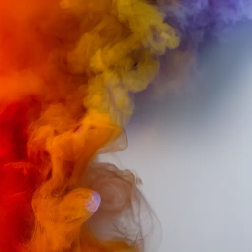 Prompt: a high resolution photo of colorful smoke on a white background