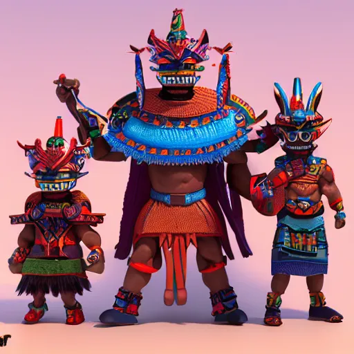 Prompt: 3 d toy aztec gods as funco toy, octane 8 k render, studio lighting, artstation