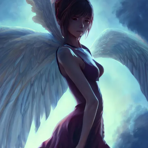 Image similar to an oil painting of a beautiful anime girl with demonic wings, by artgerm, wlop and greg rutkowski, hd, hdr, ue 5, ue 6, unreal engine 5, cinematic 4 k wallpaper, 8 k, ultra detailed, high resolution, artstation, award winning