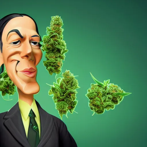 Prompt: cartoon caricature portrait of a cannabis themed character. octane 4 k render by eyvind earle, female australian award winning political comedy illustration