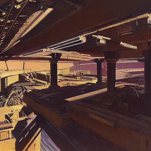 Prompt: painting of a scifi ancient civilzation victorian, brutalist architecture, syd mead