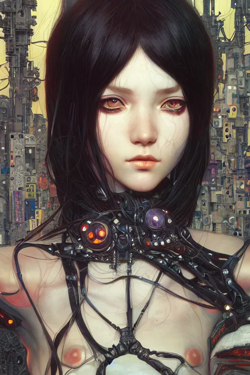 Image similar to portrait of beautiful young spider, cyberpunk, Warhammer, highly detailed, artstation, illustration, art by Gustav Klimt and Range Murata and Ilya Kuvshinov and Sakimichan