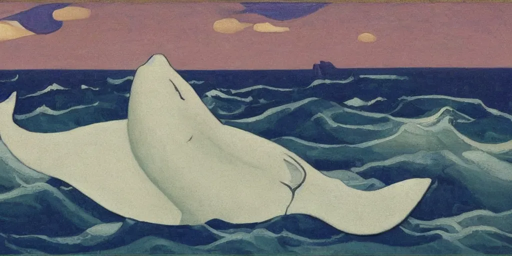 Prompt: a white whale, oil on canvas, Nicholas Roerich