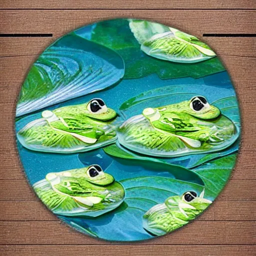 Image similar to graphic design perfect frog pattern realistic circular lily pads in a lake