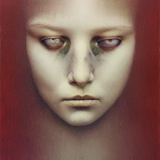 Image similar to beksinski, zdzislaw - her eyes wide, oil on canvas