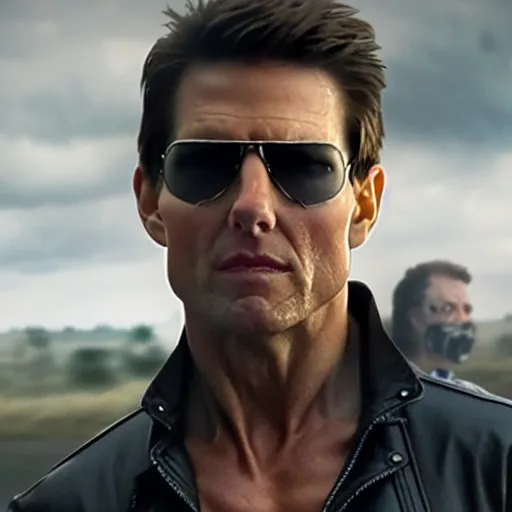 Image similar to film still of tom cruise as the terminator in terminator 8 ( 2 0 2 3 )