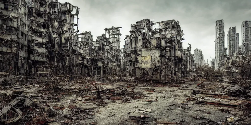 Prompt: An abandoned, post-apocalyptic Tokyo, buildings in ruins. HD worth1000.com photography, award winning photos from the apocalypse, historical archive, National Geographic. Favorites on Deviantart, Trending on Artstation