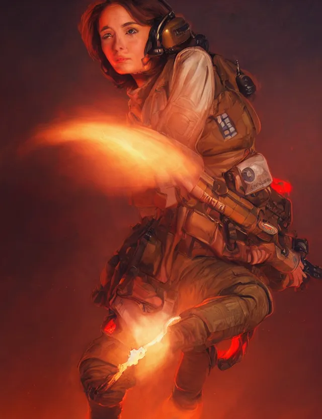 Prompt: a brown - haired woman in a military uniform hovering in the air glowing with red light and crackling energy, by frank fazetta and peter mohrbacher, trending on artstation, digital art, 4 k resolution, detailed, high quality, sharp focus, hq artwork, coherent, insane detail, concept art, character concept, character full body portrait