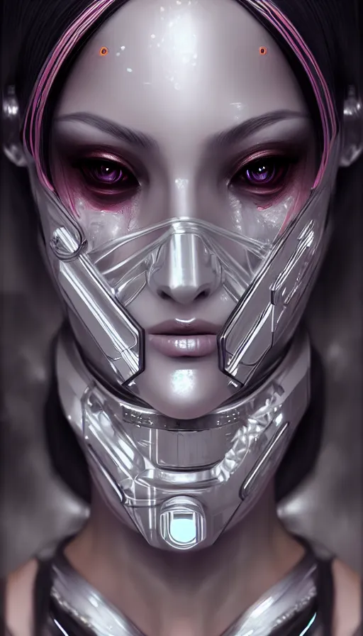 Image similar to face mask on beautiful woman face, cyberpunk art by kuno veeber, cgsociety, computer art, ultra detailed, futuristic, anime aesthetic