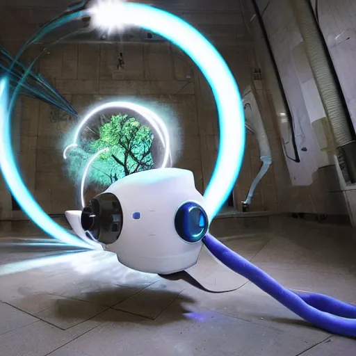 Prompt: Video footage of the portal gun from portal 2 in real life, photograph