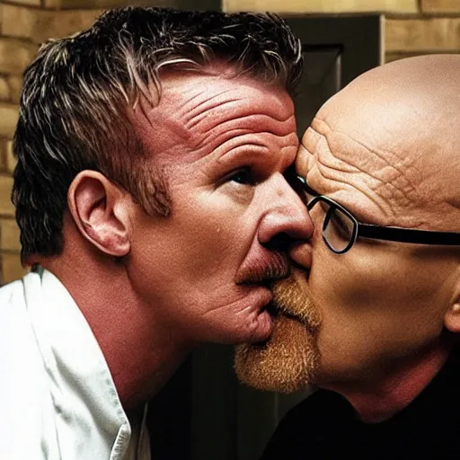 Image similar to Walter White kissing Gordon Ramsay