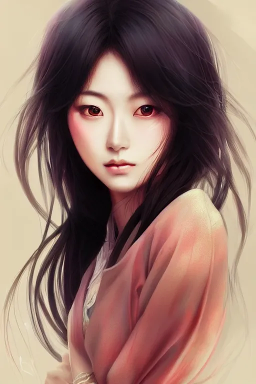 Image similar to a very beautiful japanese woman, erika ikuta, fantasy, portrait, sharp focus, intricate, elegant, digital painting, artstation, matte, highly detailed, concept art, illustration, ambient lighting, artgerm