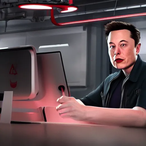 Prompt: elon musk working as a minimum wage employee in 7/11, realistic artstyle, wide shot, dramatic lighting, octane render, hyperrealistic, high quality, highly detailed, artstation, HD, beautiful, cinematic, 8k, unreal engine, facial accuracy, symmetrical