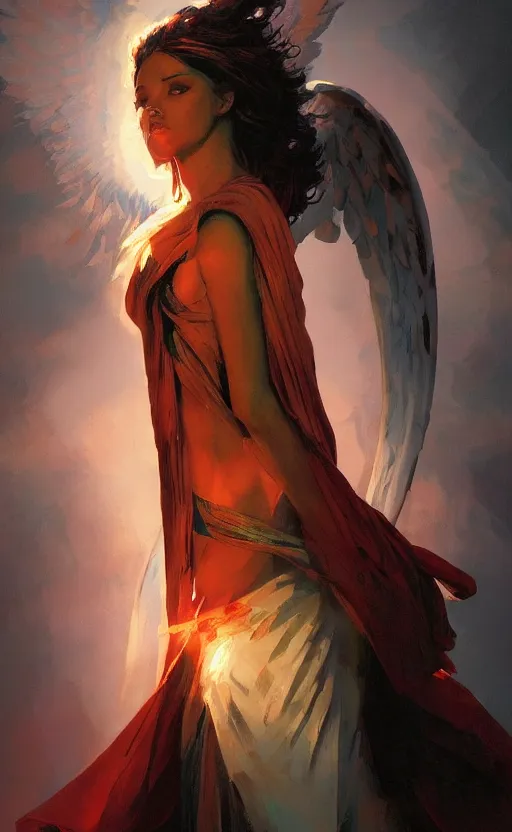 Prompt: a beautiful artwork illustration, biblically accurate angel, high contrast, high contrast, high contrast, vibrant colors, vivid colors, high saturation, by Greg Rutkowski and Jesper Ejsing and Raymond Swanland, featured on artstation, wide angle, vertical orientation