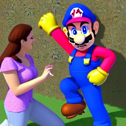 Image similar to Super Mario proposing to Waluigi