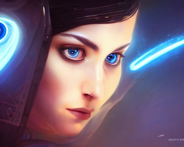 Image similar to photography of alia atreides of the knife, completely blue glowing eyes, deep focus, dune, science fiction, intricate, elegant, highly detailed, digital painting, artstation, concept art, matte, sharp focus, illustration, hearthstone, art by artgerm and greg rutkowski and alphonse mucha