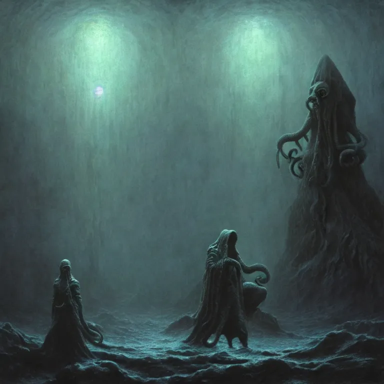 Prompt: a cinematic scene from the cthulhu, solidity and eternity, lovecraft, concept art by beksinski and jean delville, dramatic lighting, ultra hd, hdr, 8 k