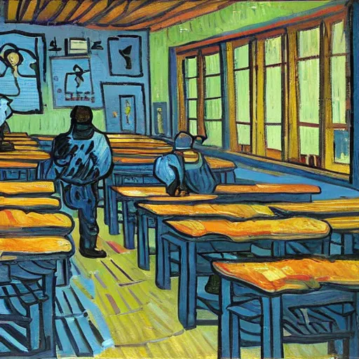 Prompt: school with prisoners van gogh style