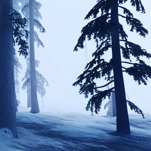 Prompt: still shot of a forest covered with winter fog, highly detailed, photorealistic portrait, bright studio setting, studio lighting, crisp quality and light reflections, unreal engine 5 quality render