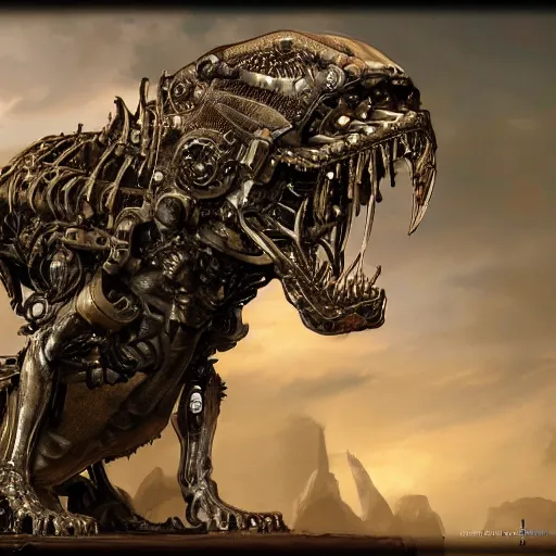 Image similar to bio mechanical dog, intricate detail, royo, vallejo, frazetta, giger, bosch, klimt, whealan, hd, unreal engine,