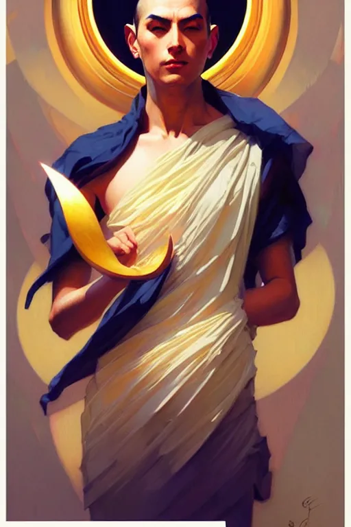 Image similar to buddhism, male, futurism, painting by greg rutkowski, j. c. leyendecker, artgerm