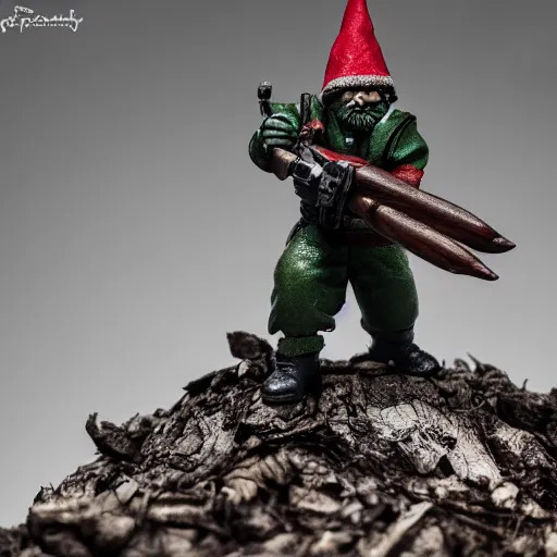 Prompt: a serbian gnome soldier carve up prey in the forest, high detail photoshoot, depth of field, studio lights