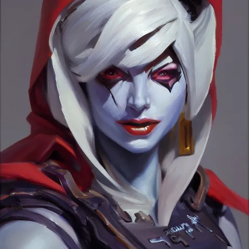 Image similar to greg manchess portrait painting of sylvanas as overwatch character, medium shot, asymmetrical, profile picture, organic painting, sunny day, matte painting, bold shapes, hard edges, street art, trending on artstation, by huang guangjian and gil elvgren and sachin teng