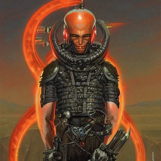 Prompt: portrait of a humanoid bomb warrior, by Gerald Brom