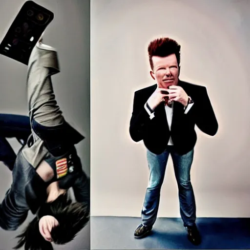 Image similar to upside down direction of a taken picture of rick astley