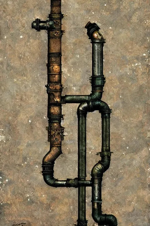 Image similar to beautiful matte steampunk wall of steampipes by john atkinson grimshaw