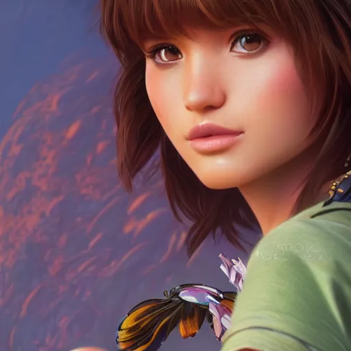 Prompt: ultra realistic illustration, bella thorne as dora the explorer anime, intricate, elegant, highly detailed, digital painting, artstation, concept art, smooth, sharp focus, illustration, art by artgerm and greg rutkowski and alphonse mucha and wlop