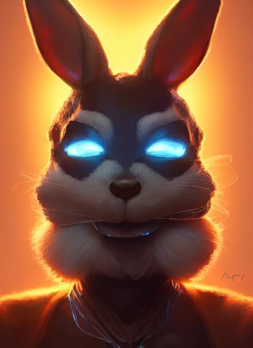 Image similar to portrait of apex legends bugs bunny, intricate, elegant, glowing lights, highly detailed, digital painting, artstation, glamor pose, concept art, smooth, sharp focus, illustration, art by artgerm and greg rutkowski, artey freytag